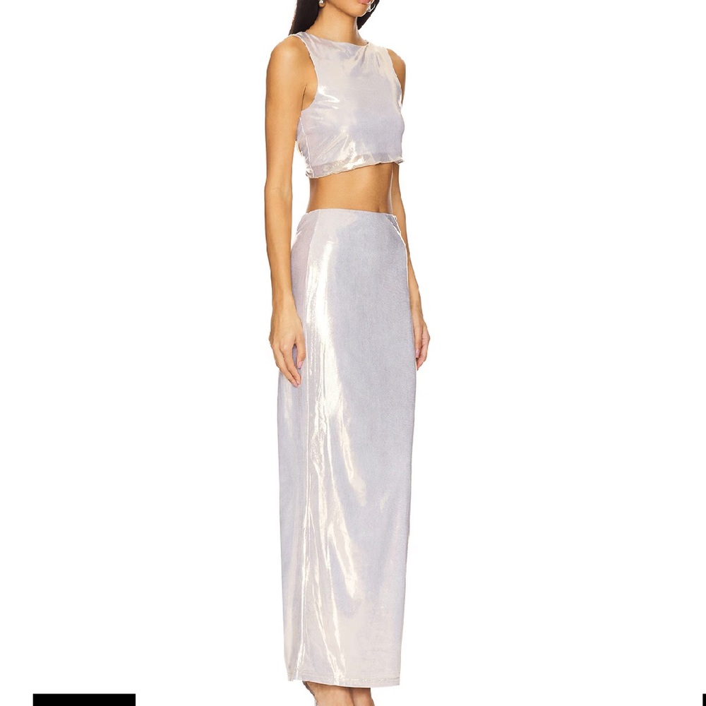 Revolve x superdown pearl maxi skirt holographic silver shimmer dress - Picture 2 of 10